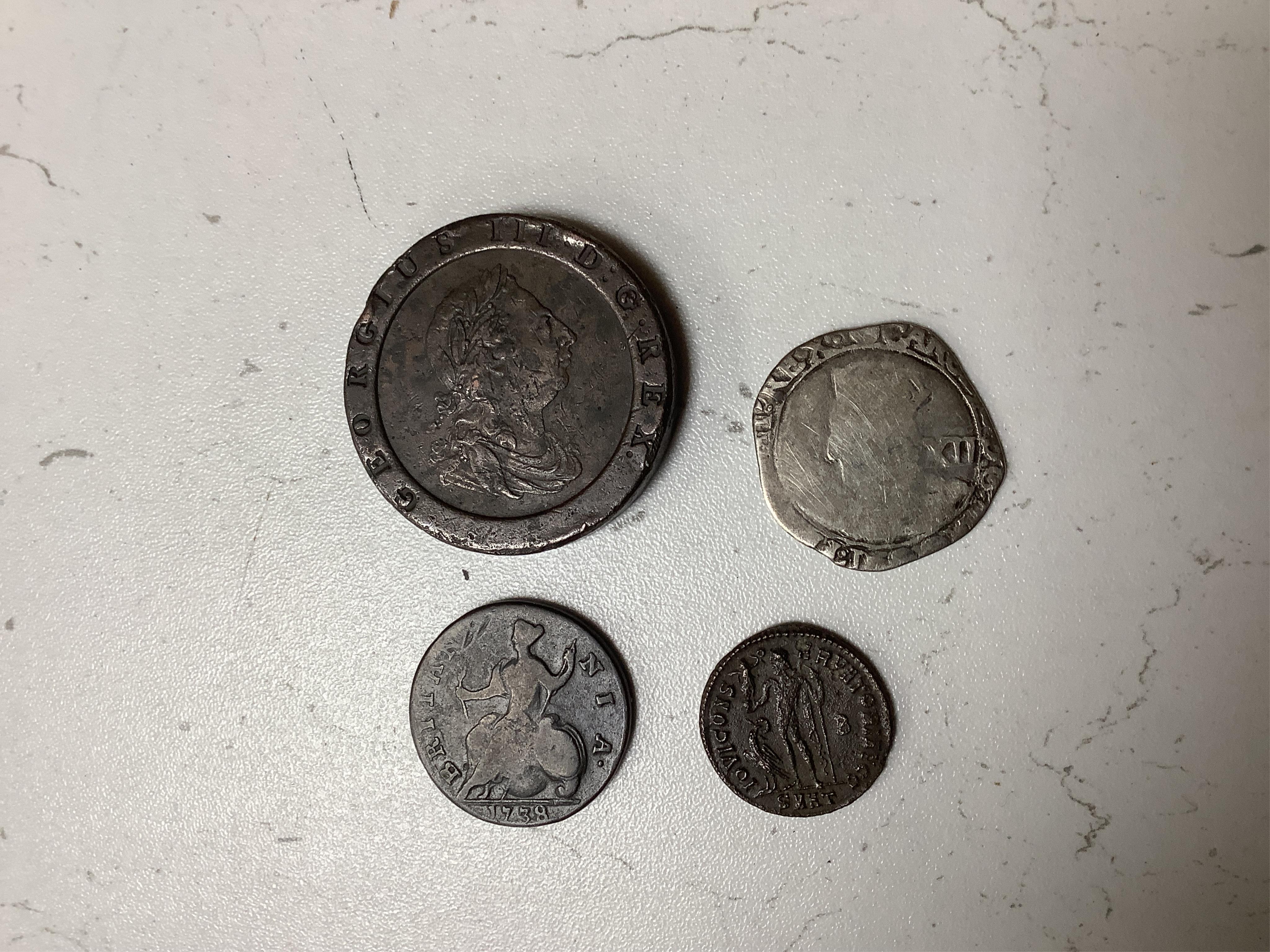 British Hammered coins, including a groat, Charles I shilling, Edward penny, two Roman AR denarius, other coins